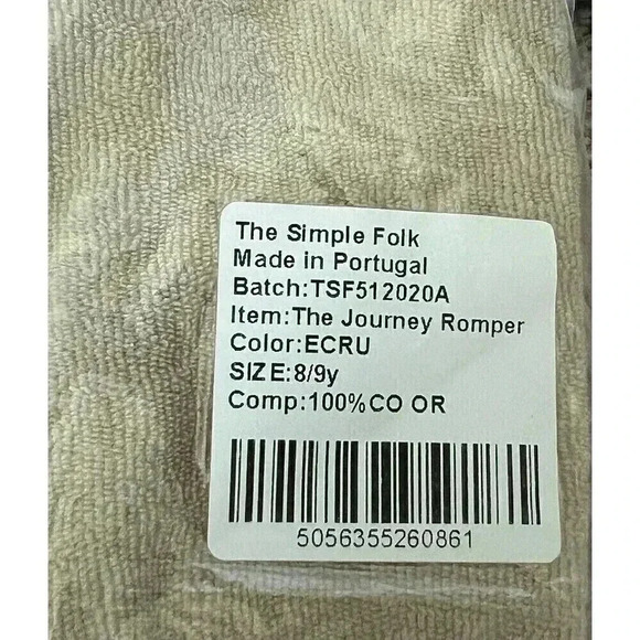 NWT The Simple Folk The Journey Romper Organic Terry cloth In Ecru 8/9y - Picture 9 of 11